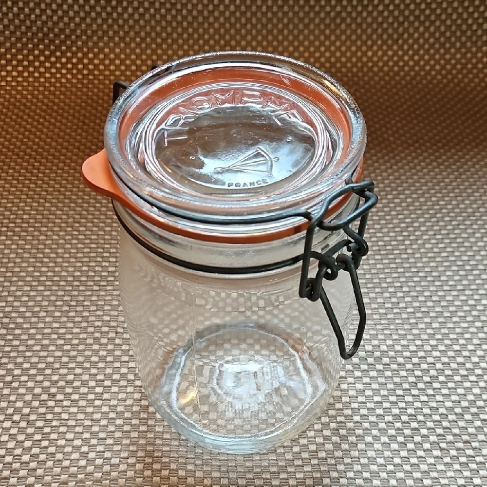 Vintage Triomphe France Glass Canister Jar Wire Bale Lid Lock 1L